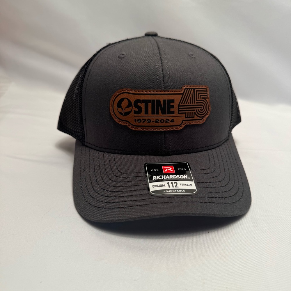 Stine 45 Richardson Trucker Hat Gray Black Leather Patch Mesh Back Cap New